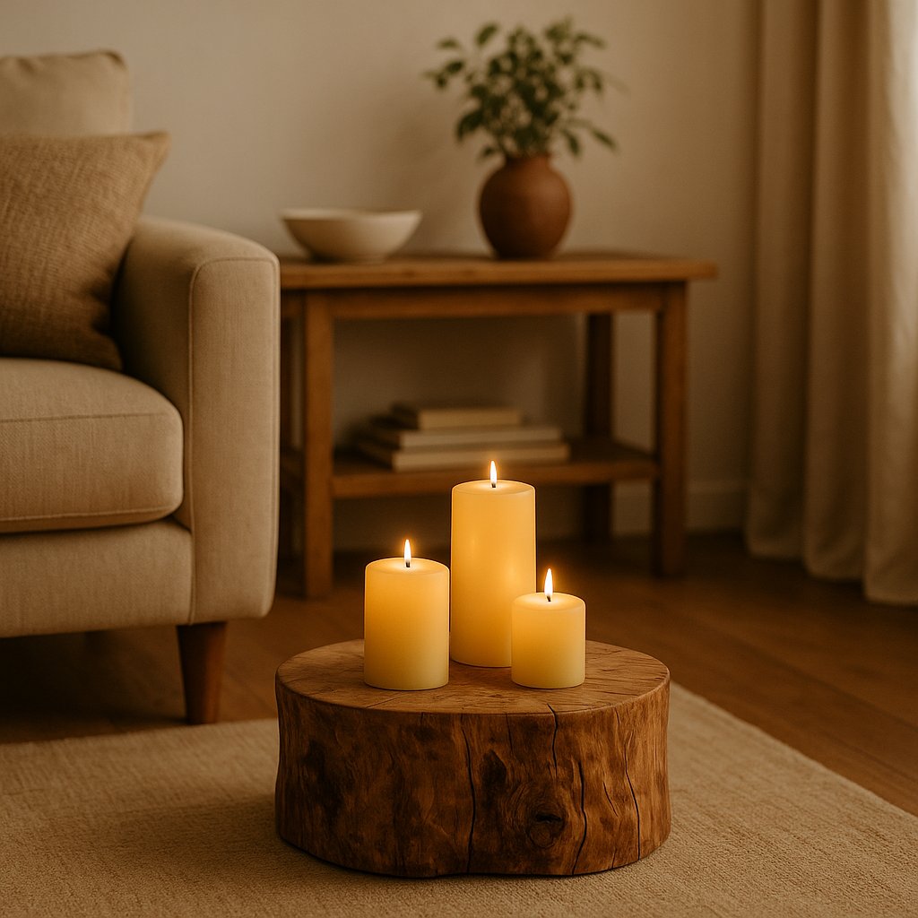 Suporte para velas em madeira rústica, da LAMS Woodcrafts